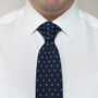 Men's Square End Knitted Tie With Dots | Navy Blue, thumbnail 2 of 5