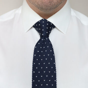 Men's Square End Knitted Tie With Dots | Navy Blue, 2 of 5