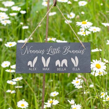Personalised Little Bunnies Garden Slate Sign, 2 of 3