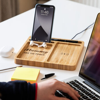 Personalised Has The Power Desk Tray Wireless Charger, 3 of 6
