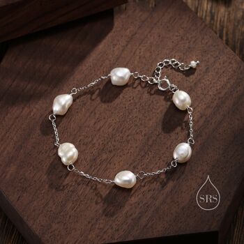 Sterling Silver Keshi Pearl Bracelet, 3 of 10