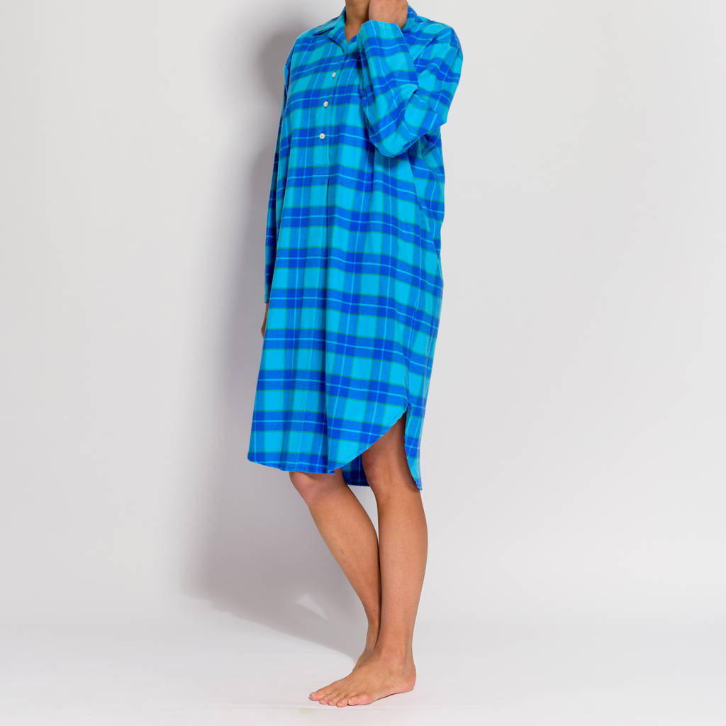 Women's Nightshirt In Aqua Tartan Flannel By BRITISH BOXERS ...