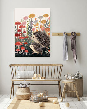 Hedgehog Flower Meadow Nursery Art Print, 3 of 5