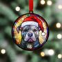 Staffie Grey In Santa Hat Suncatcher Decoration, thumbnail 4 of 6
