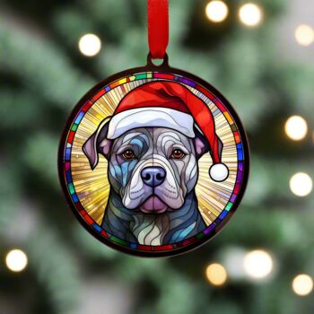 Staffie Grey In Santa Hat Suncatcher Decoration, 4 of 6