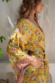 Gold Satin Silky Full Length Kimono Robe, 6 of 8