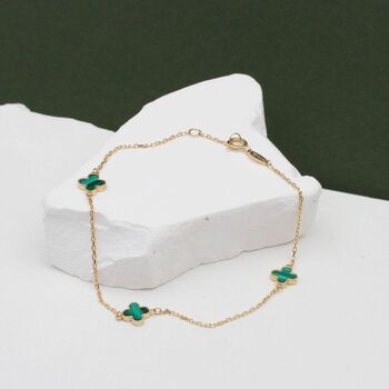 9ct Yellow Gold Green Clover Bracelet, 2 of 4