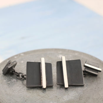 Double Sided Chain Cufflinks. Black Square Cufflinks, 7 of 9