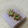 Gold Sun Green Stud Earrings, thumbnail 5 of 6