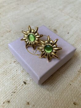 Gold Sun Green Stud Earrings, 5 of 6
