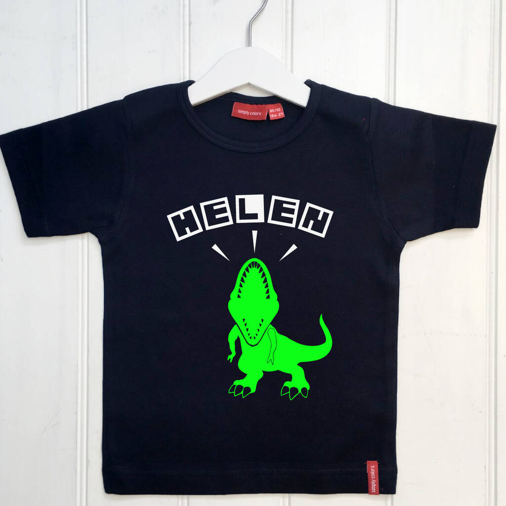 Personalised Roaring Dinosaur Babygrow/Child T Shirt, 1 of 12