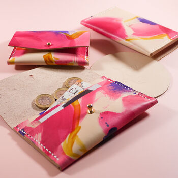 Hand Painted Leather Coin And Card Purse Blush Brush, 3 of 6