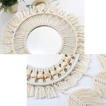 Two Pieces Hanging Wall Mirror With Macrame Fringe, 6 of 7
