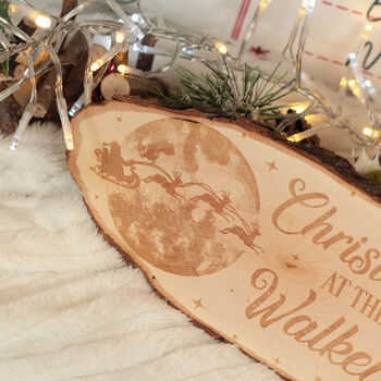 Santa's Moon Flight Family Christmas Oval Wood Slice, 3 of 3