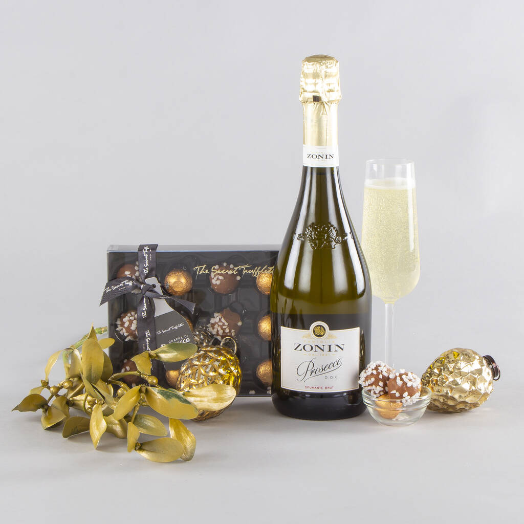 prosecco and chocolate truffles gift set by virginia hayward
