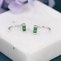 Sterling Silver Emerald Green Baguette Cut Cz Huggie Hoop Earrings, thumbnail 1 of 10