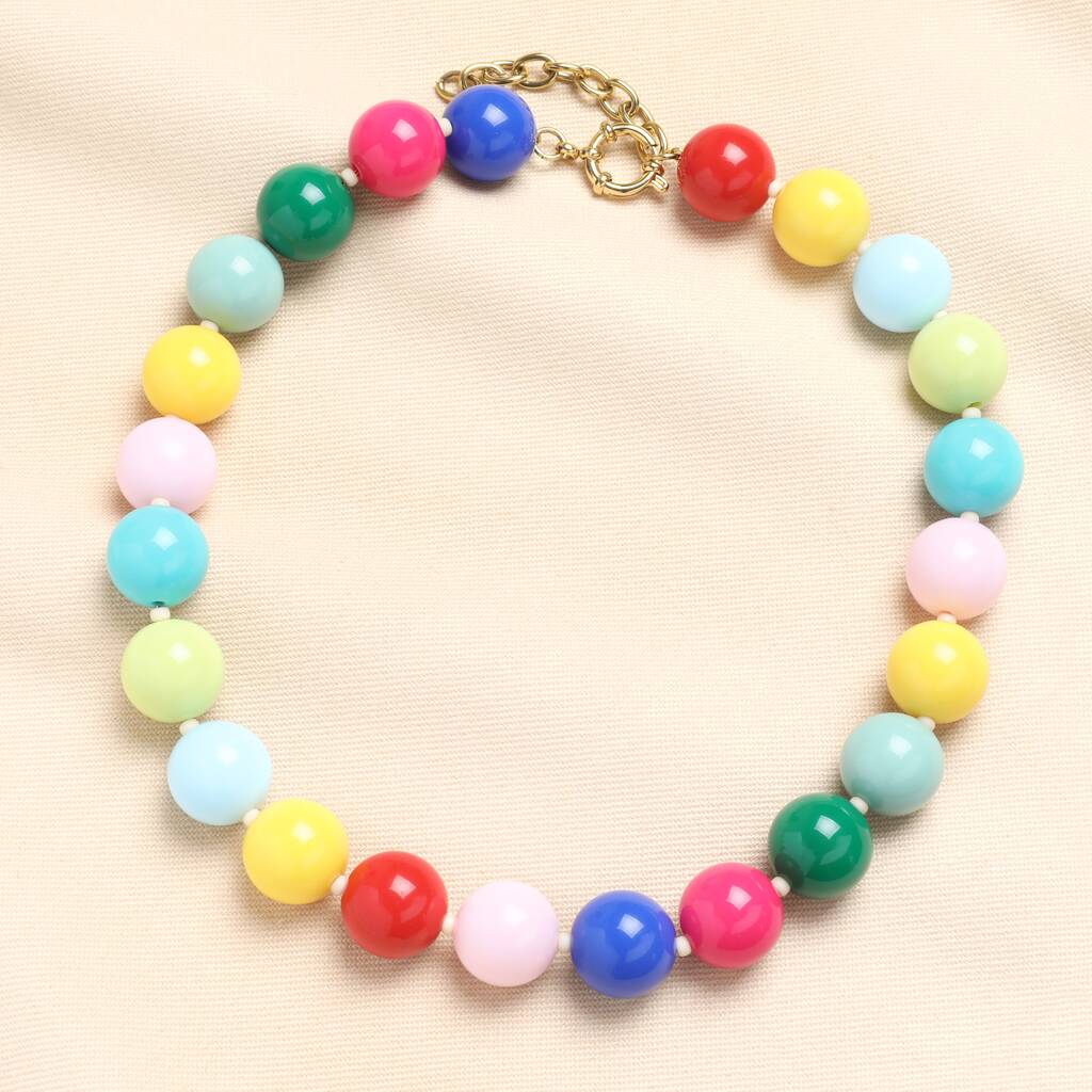 Chunky Rainbow Beaded Necklace In Gold Plating, 1 of 4