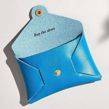Personalised Sky Blue Leather Card + Coin Purse, 3 of 5