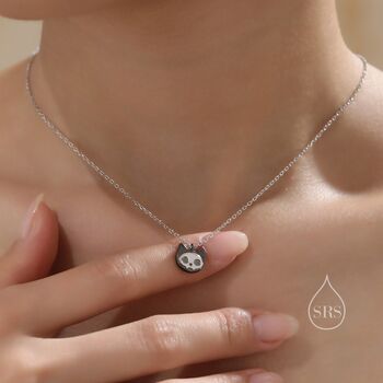 Sterling Silver Schrodinger's Cat Double Sided Pendant Necklace, 2 of 12