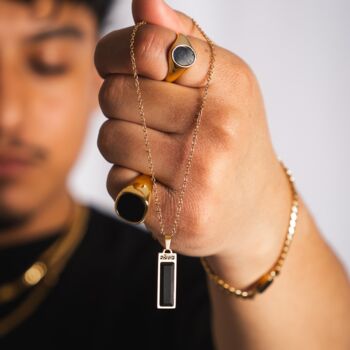 Gold Plated Onyx Verge Rectangular Gemstone Pendant Necklace For Men, 12 of 12