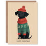 Hipster Black Labrador Dog In Festive Sweater Christmas Card, thumbnail 1 of 4