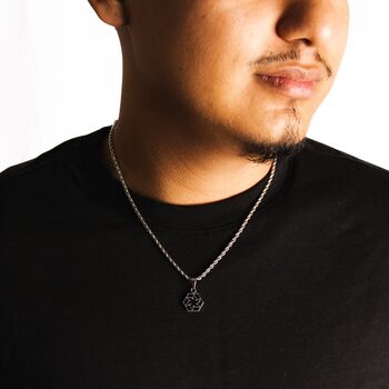 Men's Silver Emblem Black Pendant Necklace Chain, 2 of 9