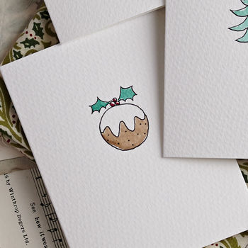 Pack Of Six Christmas Tree And Pudding Cards, 2 of 5