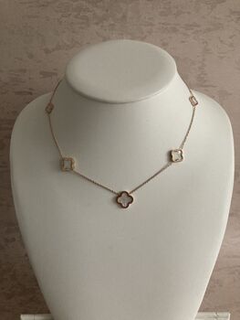 18 K Gold Plated Clover Necklace Rose Gold White, 3 of 5