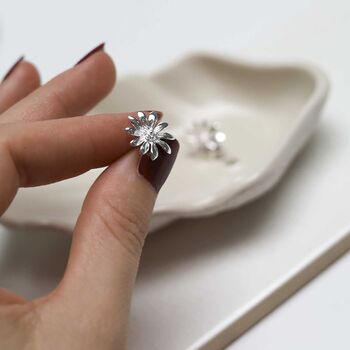Sterling Silver Polished Daisy Stud Earrings, 3 of 8