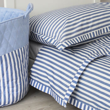 Blue Stripe Cot Bed Duvet Cover And Pillowcase Set, 7 of 7
