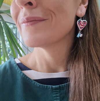Novelty Face Painted Heart Picasso Earrings With Stand, 2 of 7