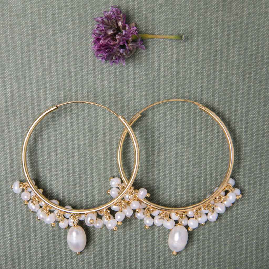 pearls and gold hoop earrings by rochelle shepherd jewels. gold and ...