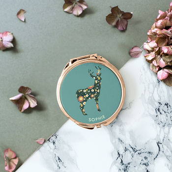 Personalised Deer Silhouette Rose Gold Compact Mirror, 3 of 9