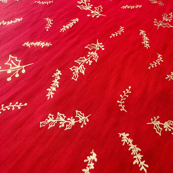 Red And Gold Chiffon Holly Leaves Christmas Table Runner 28cm X 3m, 3 of 4
