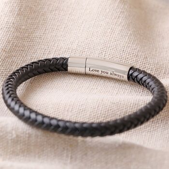 Men's Personalised Engraved Polished Leather Bracelet, 3 of 11
