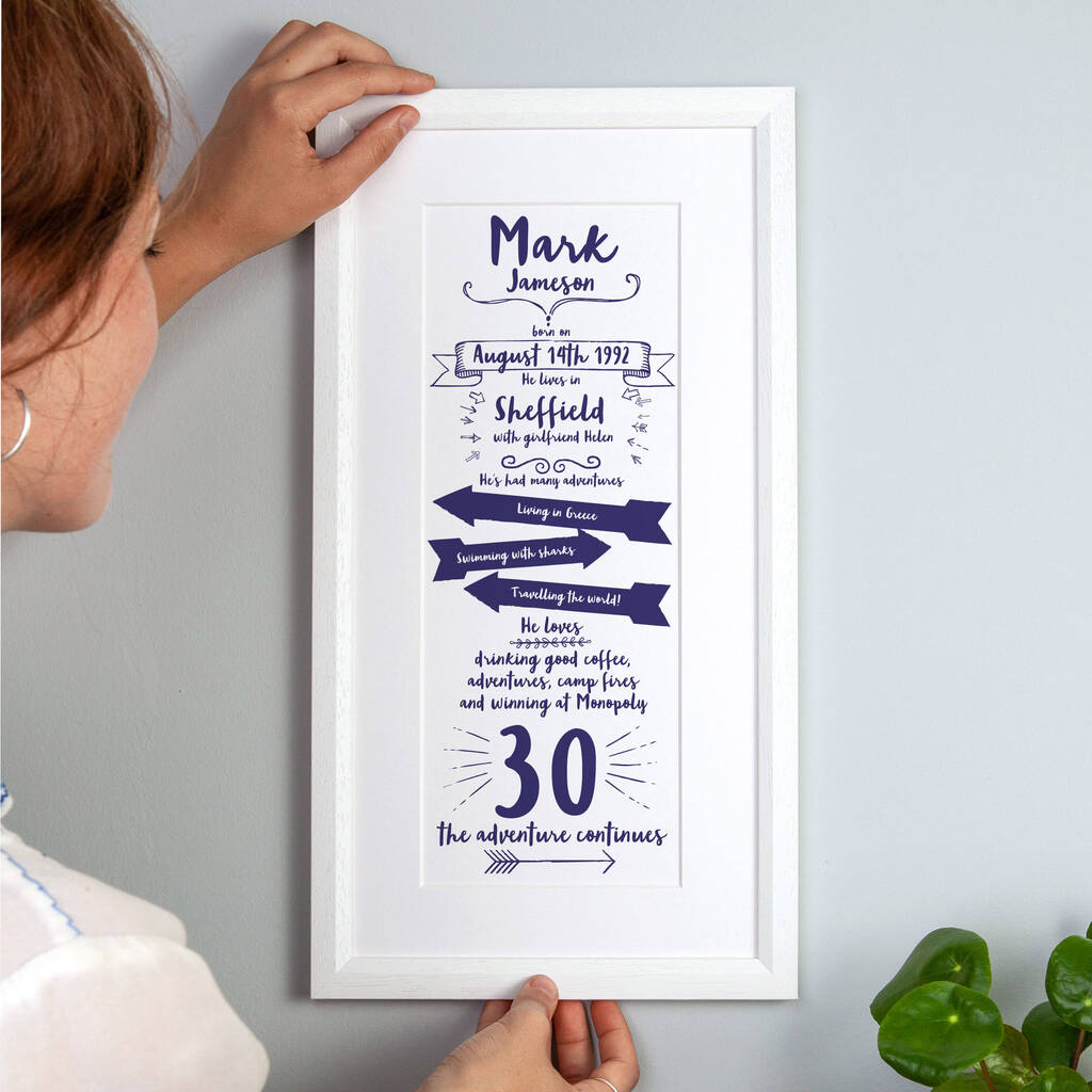 Typographic 30th Birthday Personalised Wall Art, 1 of 8