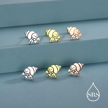 Cute Hermit Crab Stud Earrings In Sterling Silver, 7 of 12