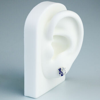 Sterling Silver Blue Cat And Crescent Moon Stud Earrings, 3 of 5