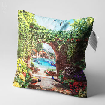 Peacock Cushion Cover With Landscape Painting, 3 of 7