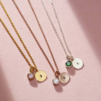 Birthstone And Initial Disc Charm Necklace, 3 of 9