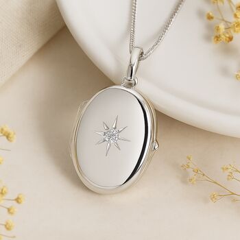 Personalised Sterling Silver Oval Star Locket, 2 of 10