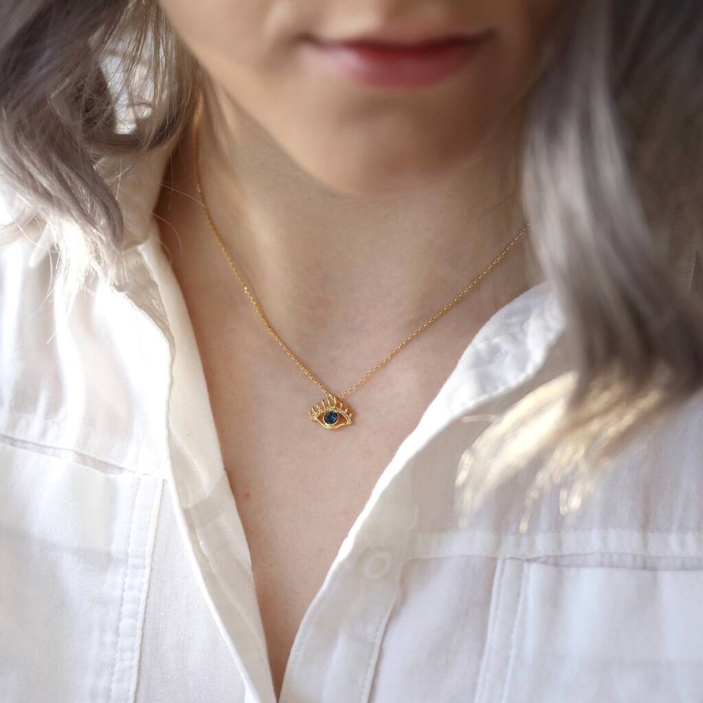 Gold And Blue Crystal Eye Pendant Necklace By Lisa Angel