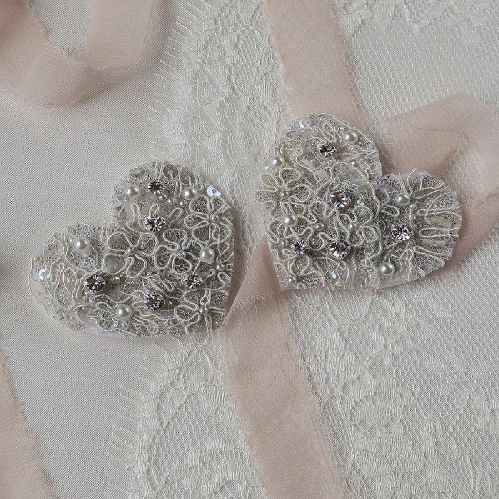amour lace and crystal heart shoe clips by lucie green couture