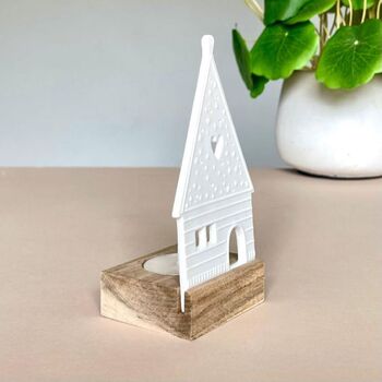 Porcelain And Wood Gingerbread House Tealight Holder, 2 of 2