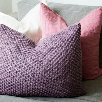 Hand Knit Pebble Stitch Cushion In Aubergine, 4 of 6