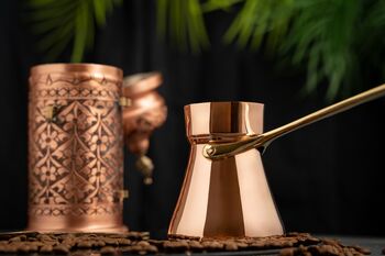 Handmade Copper Coffee Making Set – Solid Copper Pot, Hand Engraved Copper Jar And Brass Spoon, Tin Lined Inside, 2 of 4