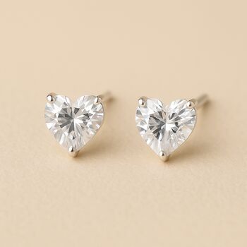 Sterling Silver Small Cubic Zirconia Heart Stud Earrings, 3 of 7