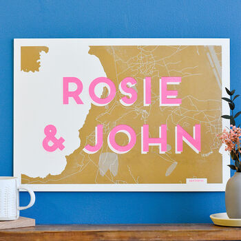 Personalised Risograph Couples Map Print, 11 of 12