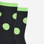 Women's Glitter Socks Black Lime Large Polka Dots, thumbnail 3 of 5