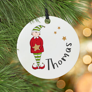 Personalised Elf Tree Decoration Christmas Card, 4 of 6